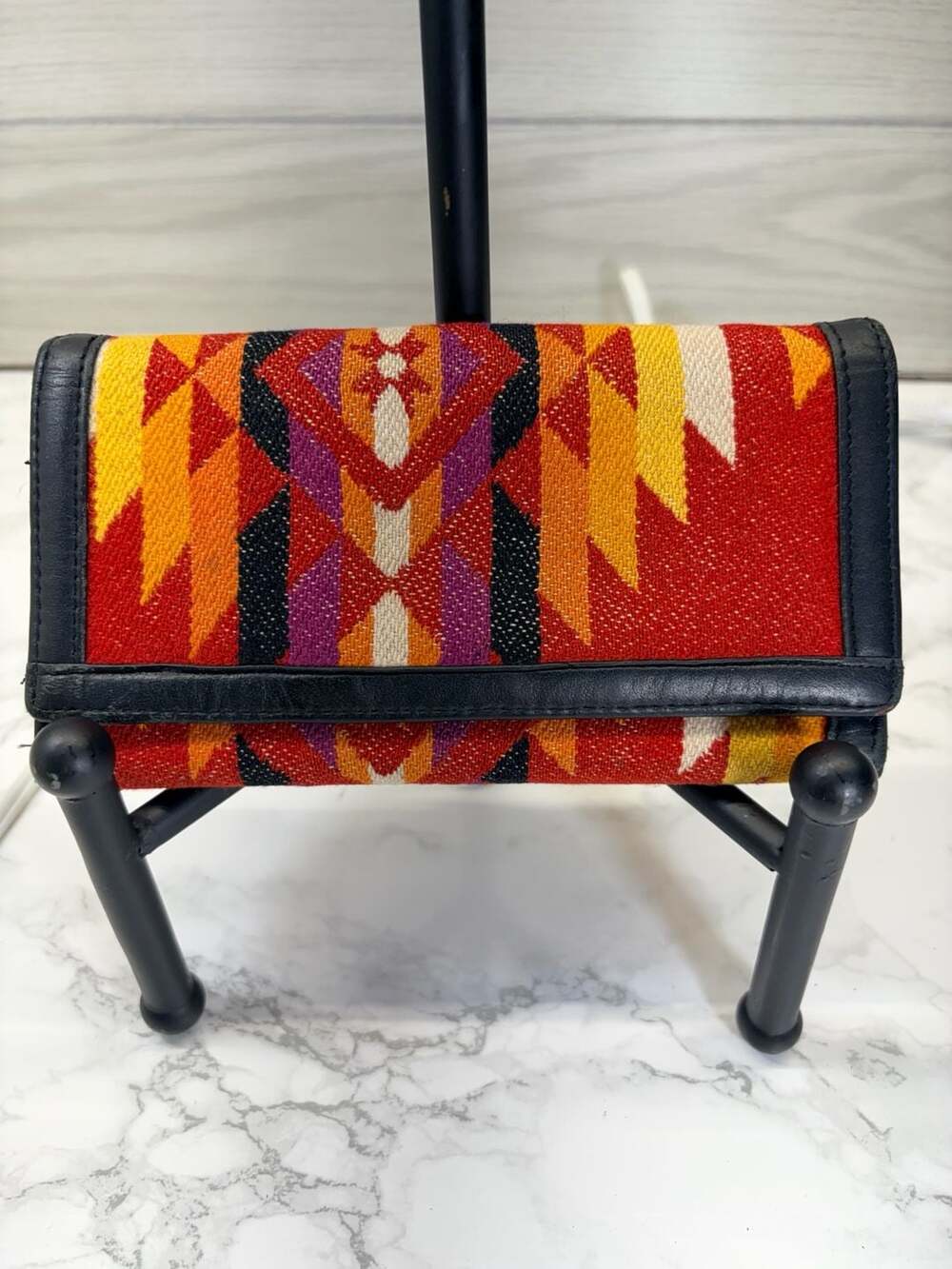 Southwestern Wool & Leather Long Wallet Red Multi
